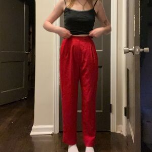 High-Rise Red 100% Wool Women's Trousers